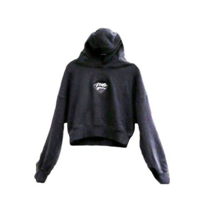 Black Pretty Cropped Hoodie
